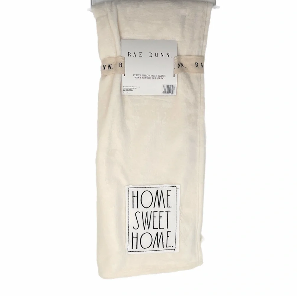 Rae Dunn Home Sweet Home Throw Blanket Cream 50x60